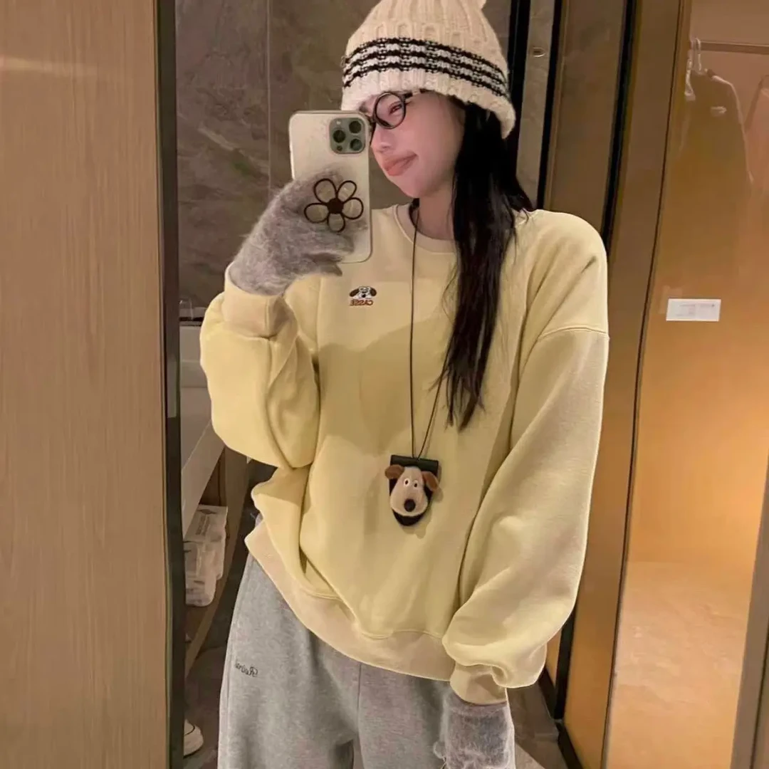 字母宽松型刺绣套头中长款加绒卫衣女装百搭休闲时尚宽松