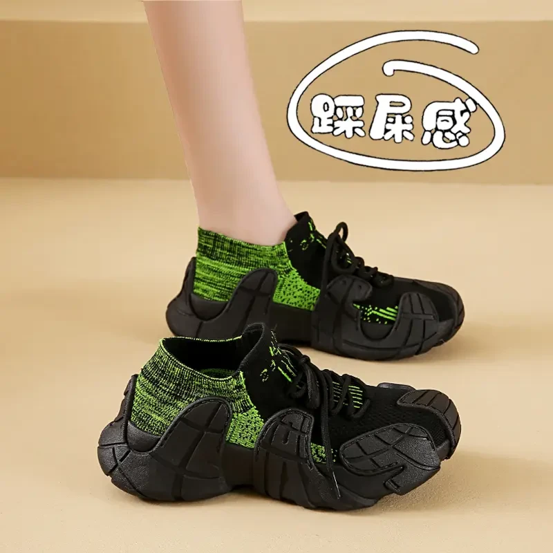 女鞋老爹鞋2025新款春秋显脚小厚底运动休闲鞋丑萌百搭椰子袜子鞋