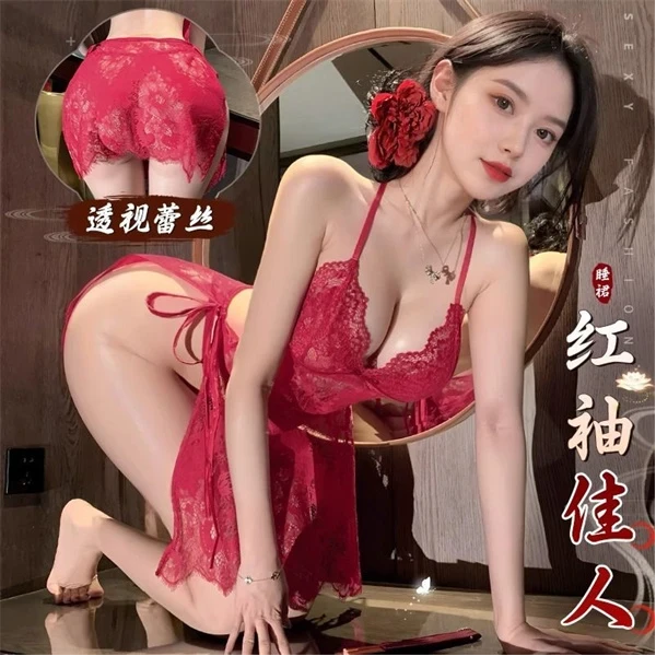 维密限定/性感蕾丝连体睡衣前后绑带唯美浪漫纯欲轻奢睡裙B55