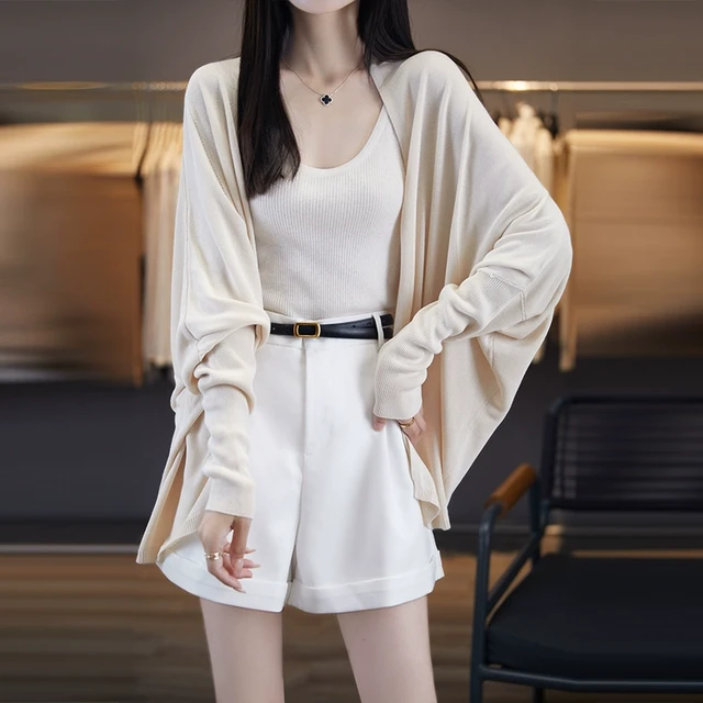 夏新款冰丝蝙蝠袖针织开衫女宽松休闲中长外套慵懒薄披肩外套大码