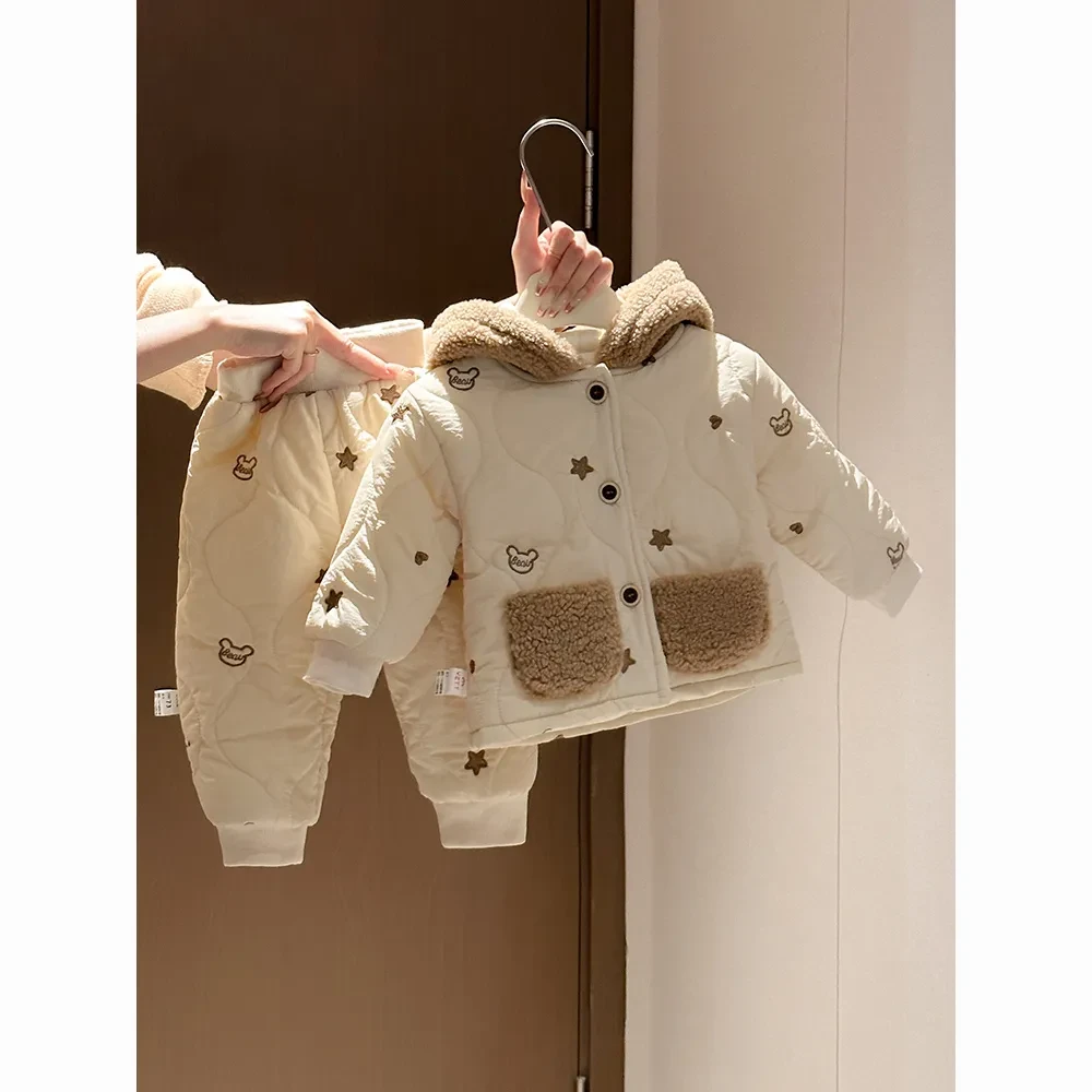 婴儿冬装棉服套装2025新款男女宝宝加绒棉衣棉裤两件套爆款衣服