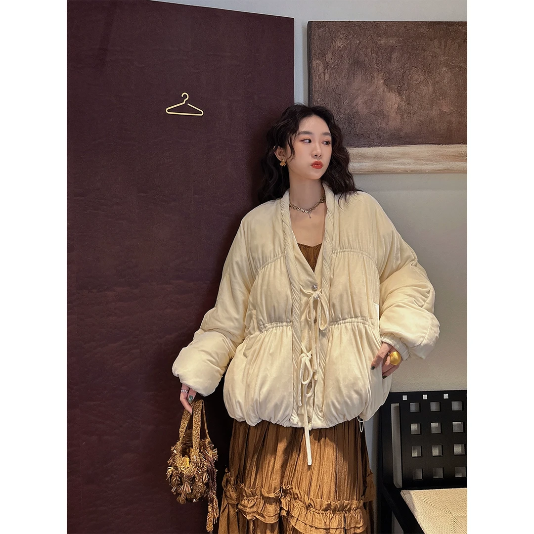 【云c专属】三吉黑花【藤蔓舞】新中式V领编制羽绒服