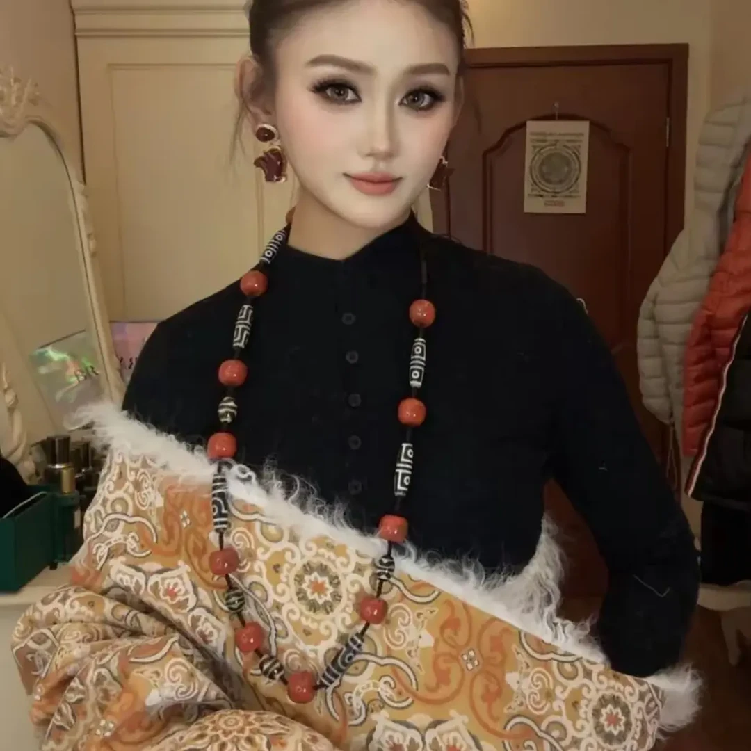 雪尼绒锻面边边羊羔毛大气藏袍 男女同款（送腰带）