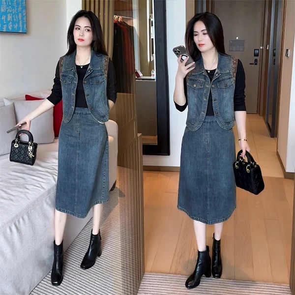 [有运费险]秋季新款时尚洋气穿搭气质休闲显瘦减龄长袖牛仔套装潮