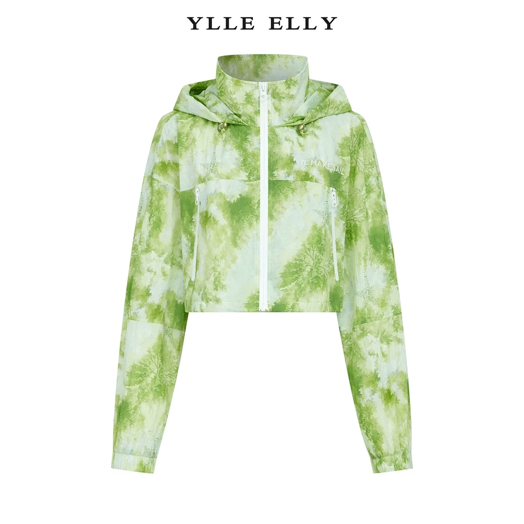 【羊羊专属】YLLEELLY连帽短外套2024春新款立领晕染印花上衣