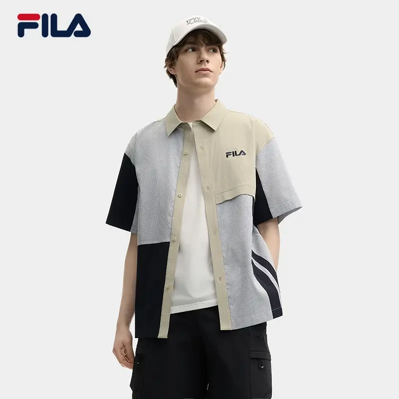 Fila/斐乐男【撞色凉感休闲衬衫】夏季速干时尚宽松短袖F11M529403F