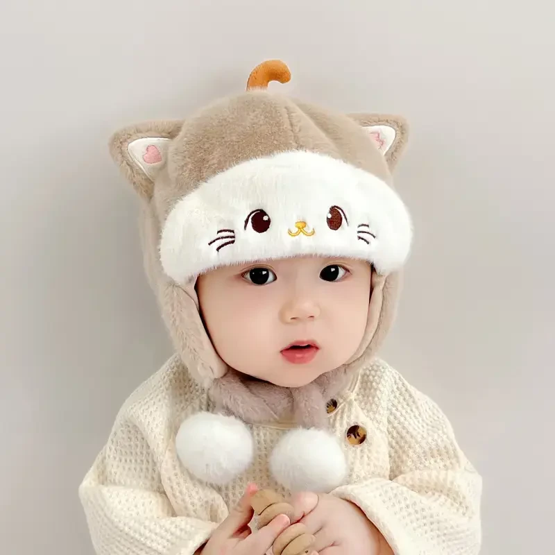 婴儿帽子秋冬季宝宝男女毛绒帽婴幼儿可爱毛线帽冬款加厚保暖男宝