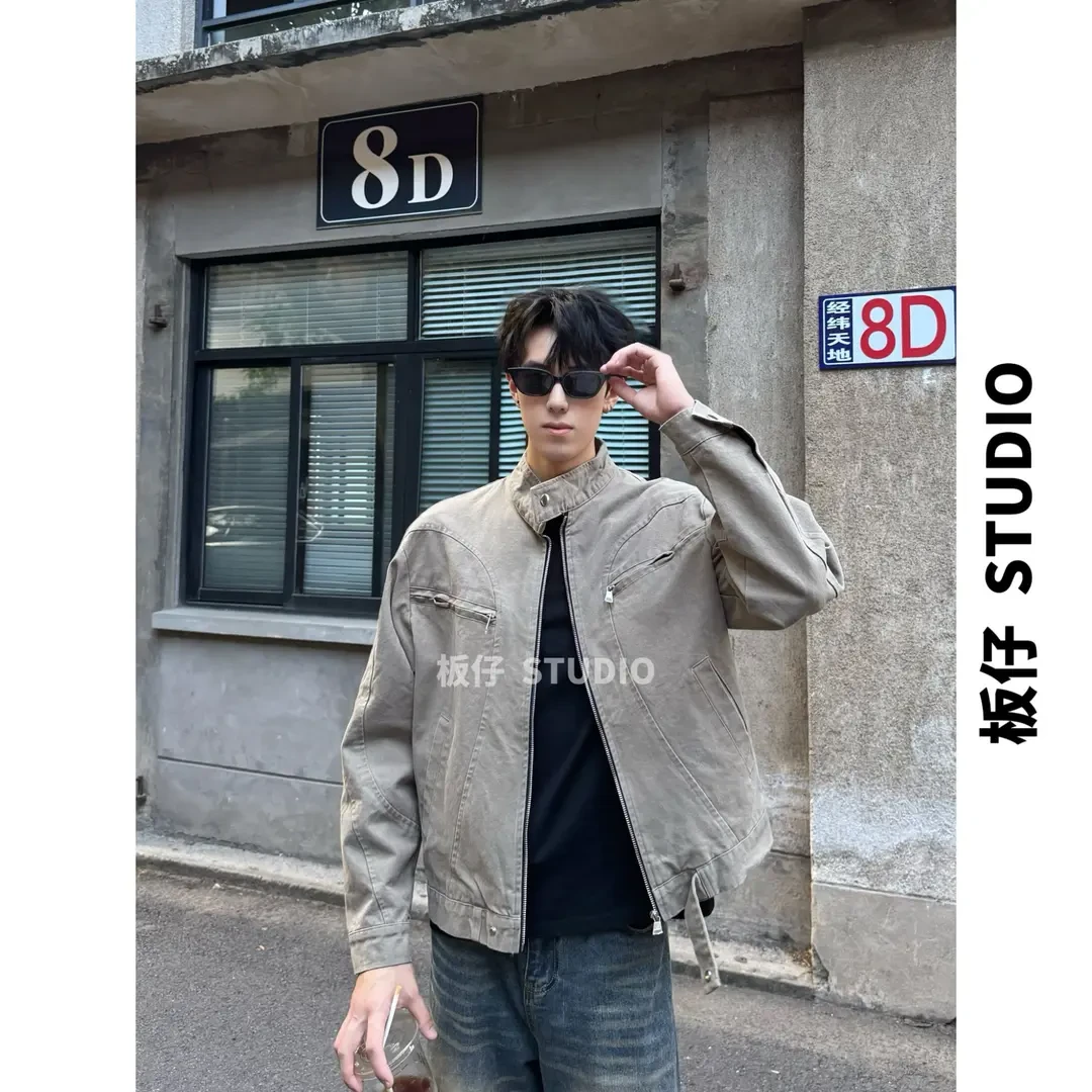「板仔」秋季新款哈灵顿重磅男工水洗夹克立领痞帅复古休闲潮流外套