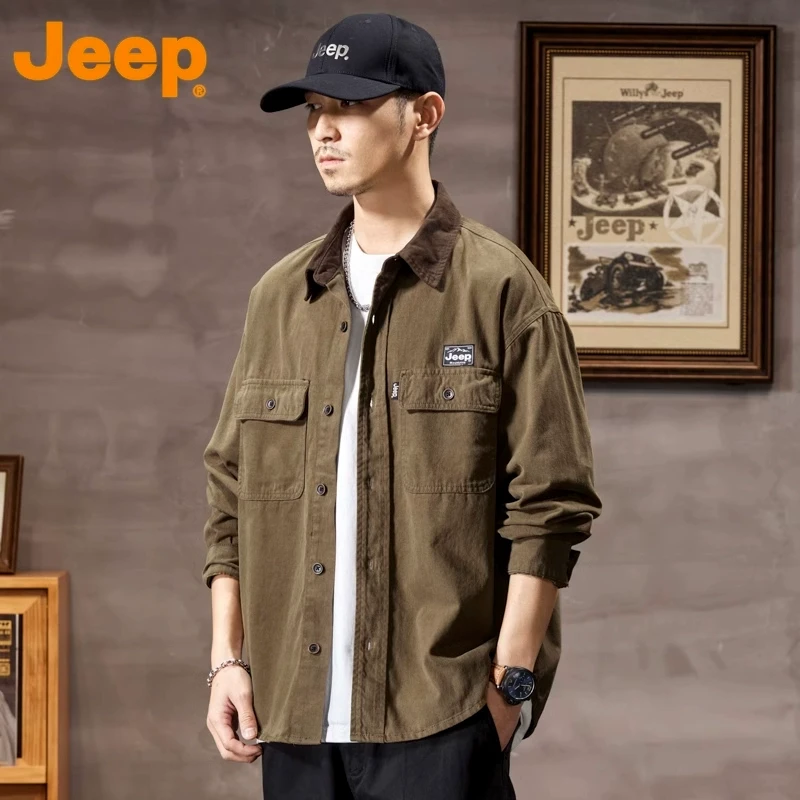 JEEP吉普美式重磅牛仔法式外套男士男装春秋新款潮牌工装休闲外套