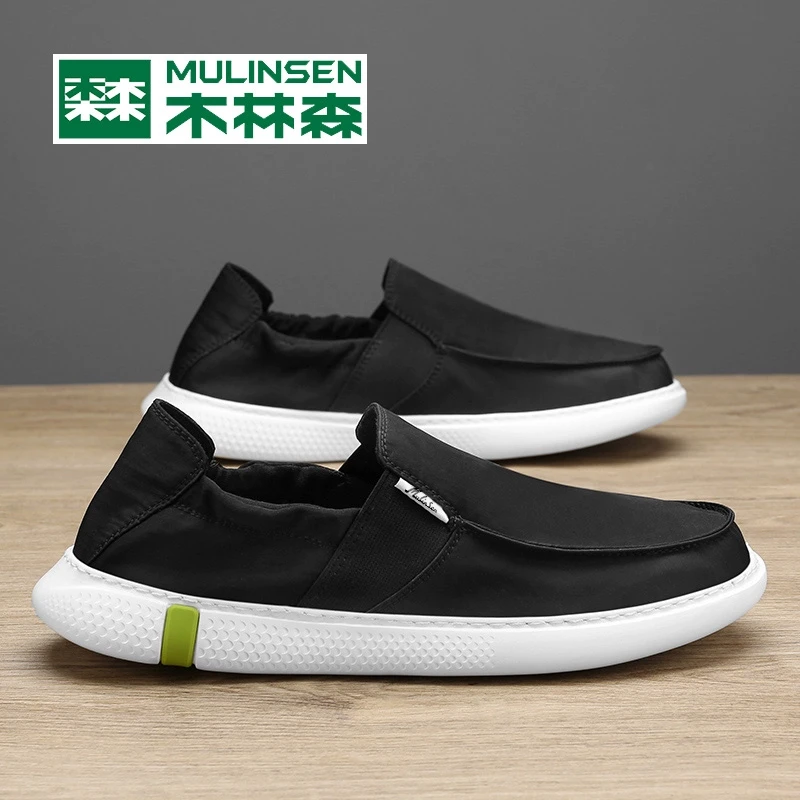 木林森男鞋秋季冰丝老北京布鞋一脚蹬爸爸男士休闲鞋薄款透气板鞋