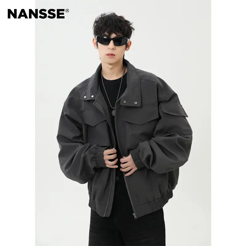 bomber轻骑兵短款黑色工装外套男士2025春季新款美式复古飞行夹克