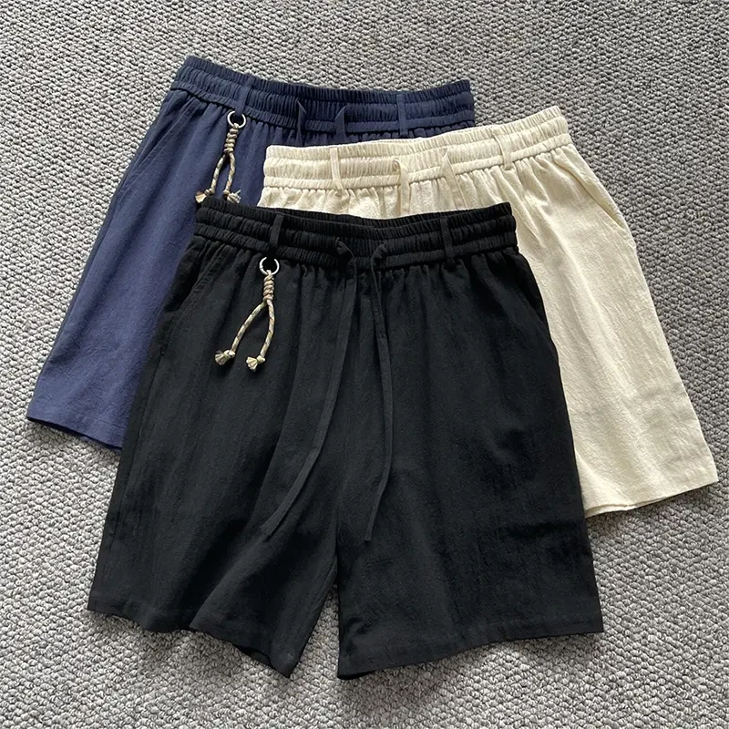 老钱风亚麻短裤男夏季薄款宽松休闲棉麻裤子慵懒风高级感五分中裤