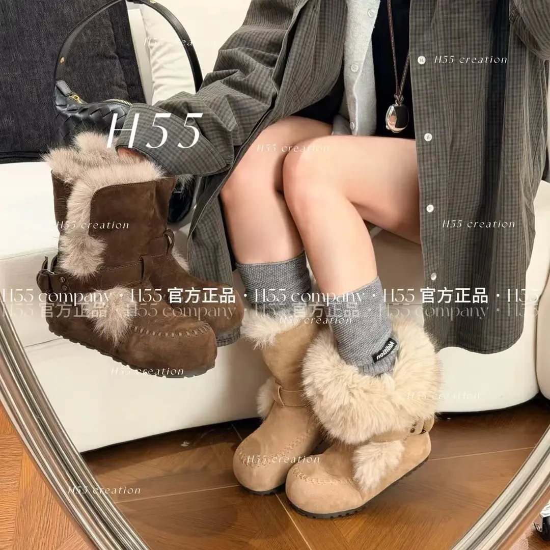 H5女鞋摩尔曼极光 | 可两穿珩线短筒游牧毛毛靴4cm10-3060【X】