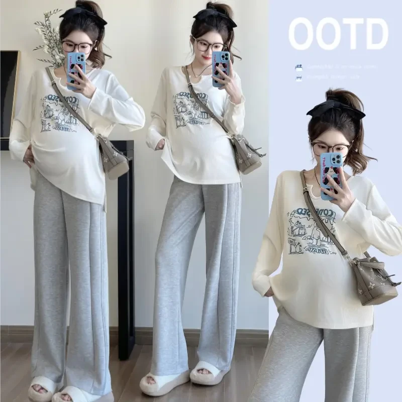 孕妇装2025春秋新款孕妇装T恤大码孕期显瘦潮妈孕期穿搭春薄上衣