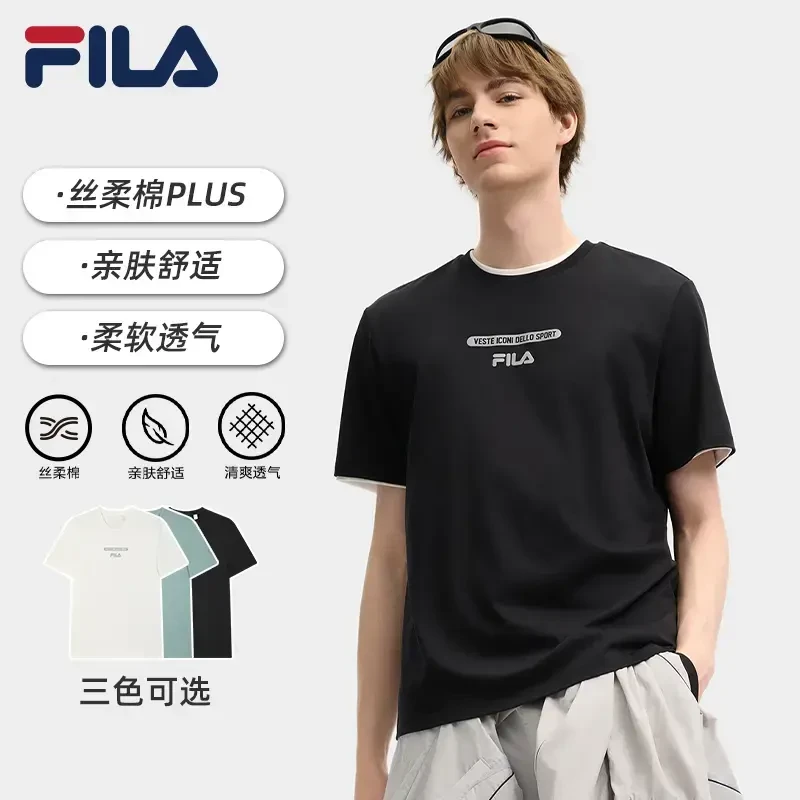 Fila斐乐春新款男士夏季针织休闲亲肤舒适短袖纯棉T恤F11M519104F