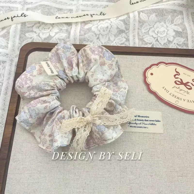 梦幻碎花布艺大肠发圈法式油画蝴蝶结可爱简约头绳学院风皮筋发饰
