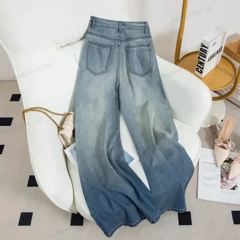 【送钻腰绳+运费险】新时尚烫钻满天星阔腿牛仔裤女宽松显瘦直筒裤