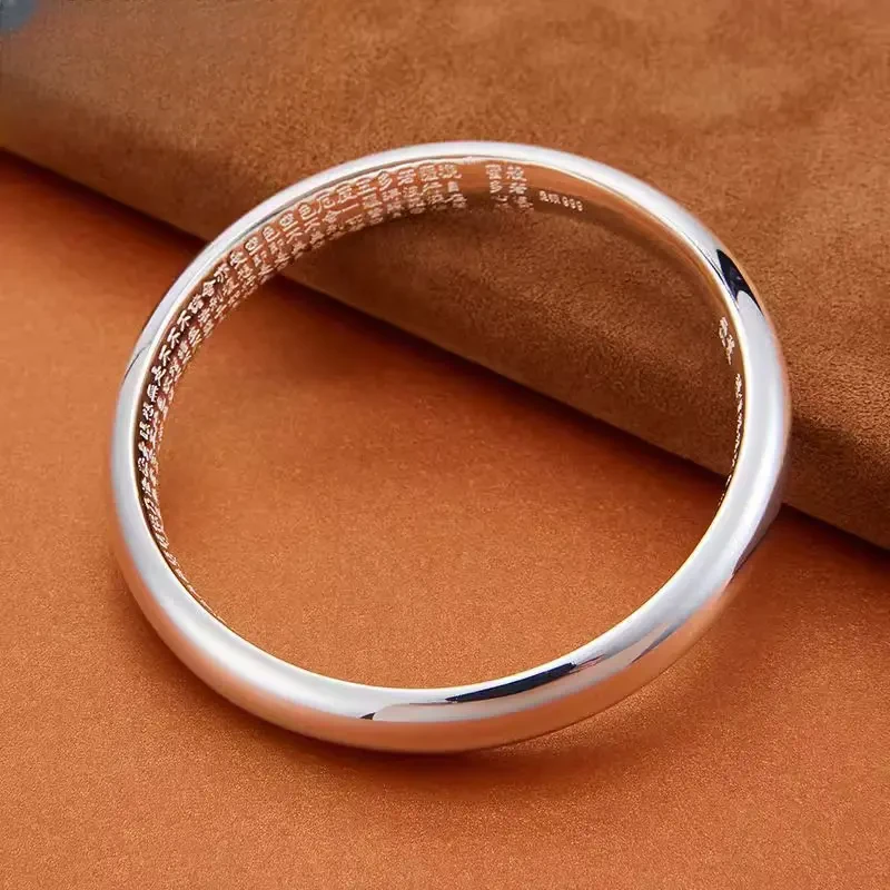 足银手镯 光面心经纯银手镯实心素圈999足银手镯时尚百搭复古手镯