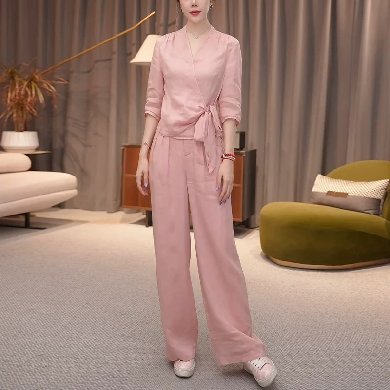 仿棉麻套装高档高端亚麻轻奢高级感2025夏装新款妈妈时尚音乐节