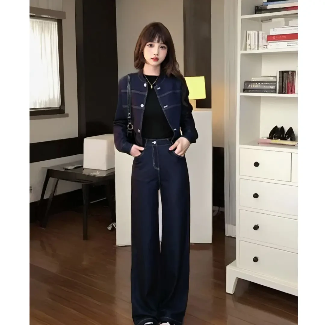 DS春季新款高端轻奢修身显瘦气质牛仔外套长裤两件套装女10109