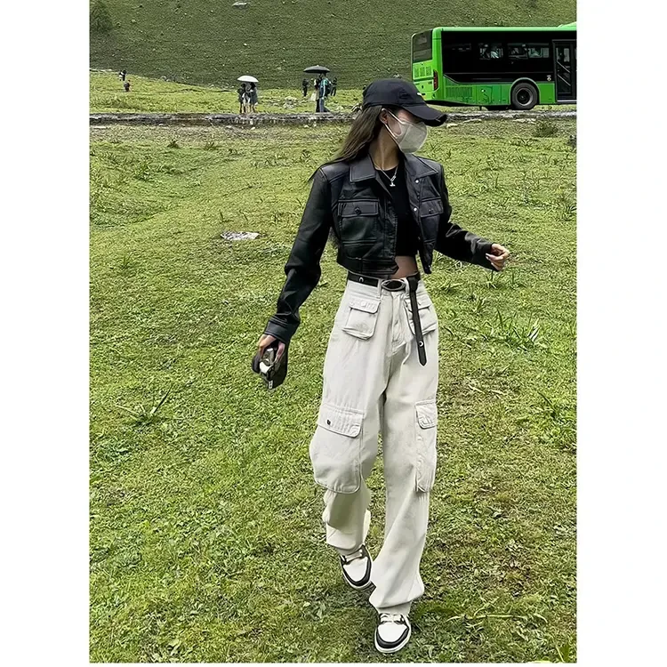 2025早秋新款黑色机车PU皮衣夹克外套女美式高级感机车风百搭上衣
