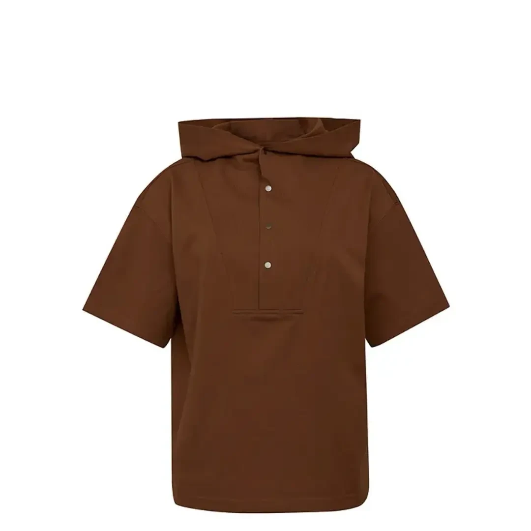 AMASS/阿玛施新款简约时尚休闲连帽暗扣翻领宽松短袖上衣530013