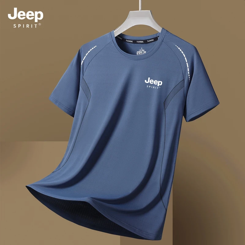 JEEP吉普2025新款冰丝短袖夏季薄款男士速干户外运动男装圆领T恤
