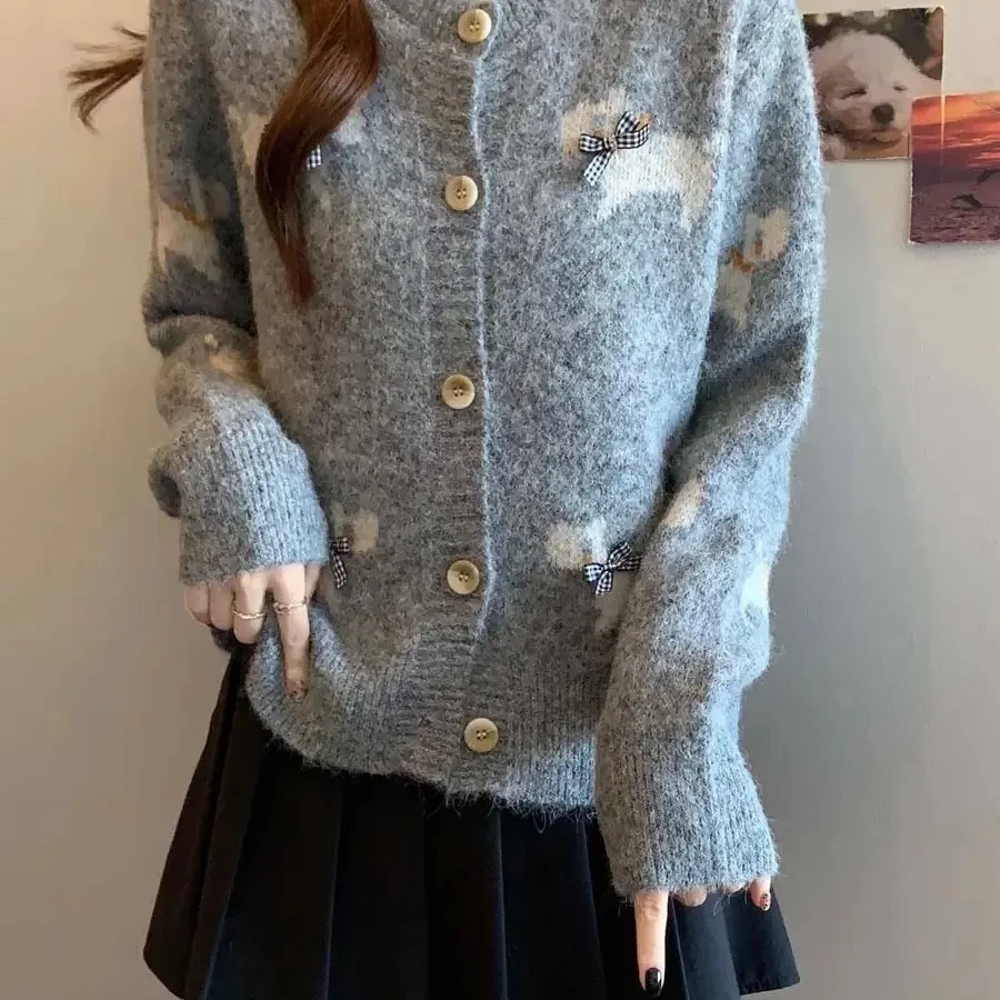 XB-(提花开衫)慵懒风单排扣毛衣外套女秋冬时尚复古气质百搭上衣