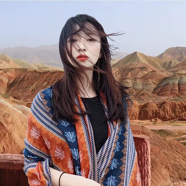 民族风云南大理旅游拍照披肩外搭青海西藏新疆穿搭大西北沙漠围巾
