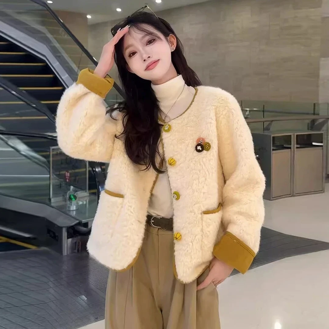 时尚加厚短款外套女2025秋冬新款洋气宽松显瘦羊羔毛皮毛一体上衣