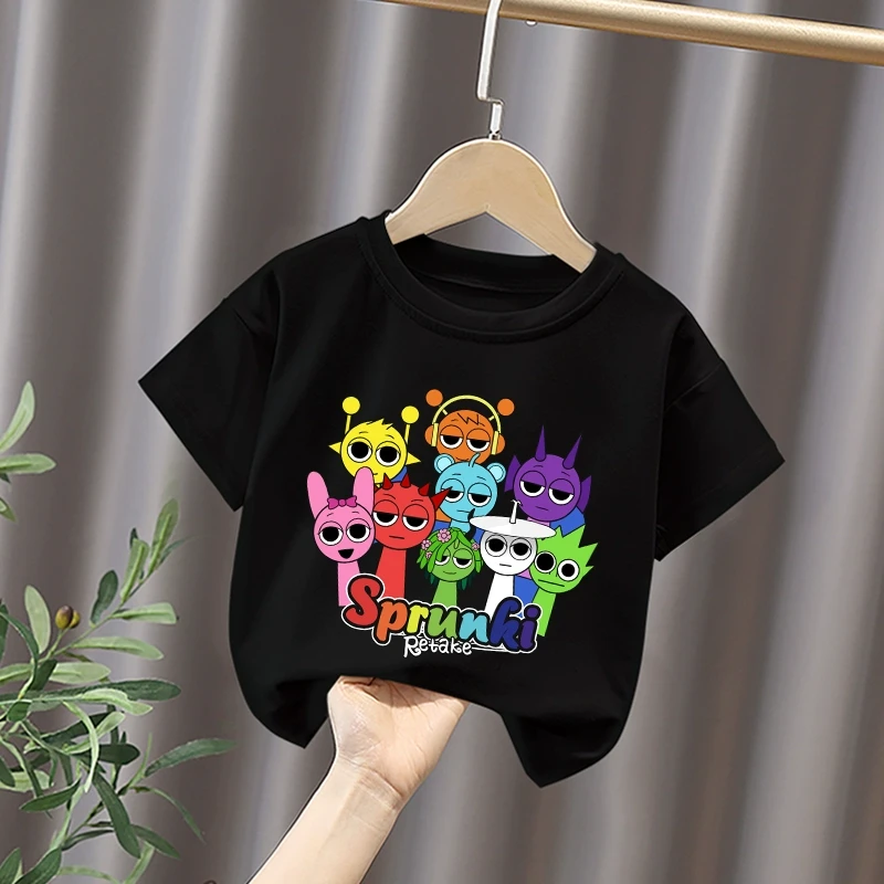 sprunki节奏盒子衣服男女童短袖t恤2025新款夏季儿童纯棉半袖上衣
