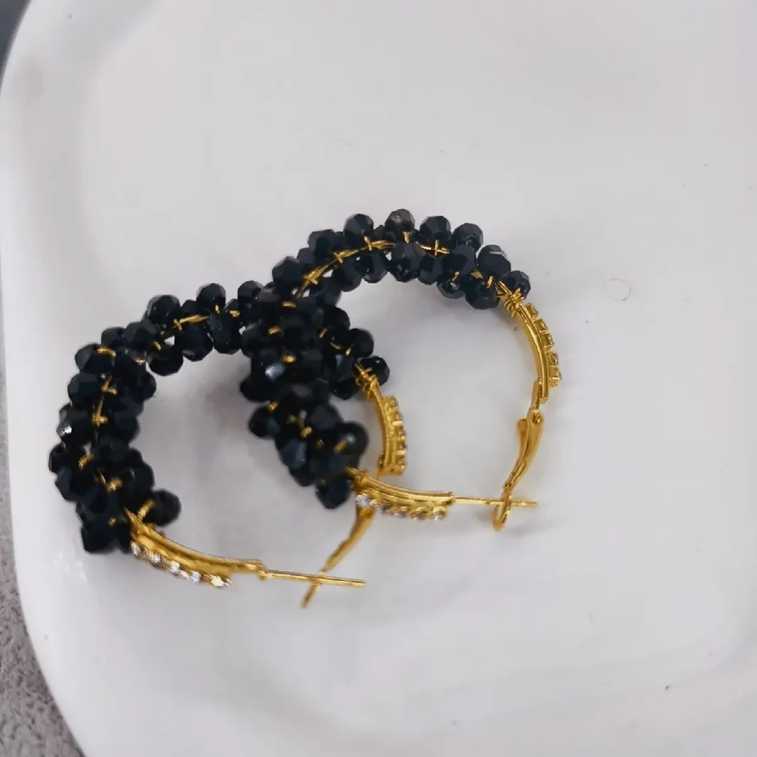 铜合金仿水晶耳饰 手工耳环时尚黑色中古不退色109