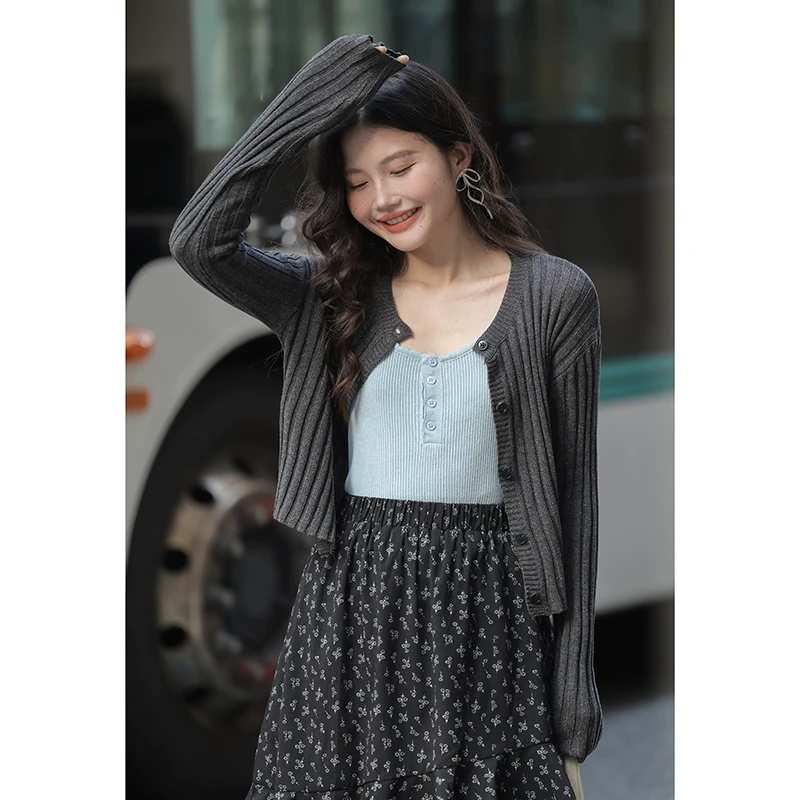 【1.18清清】觅定黑色针织开衫外套新款韩系纯色百搭短款WM51107