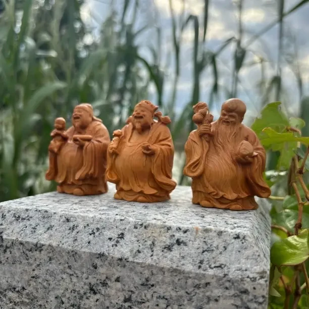 木福禄寿三星木雕摆件精工雕刻工艺小尺寸
