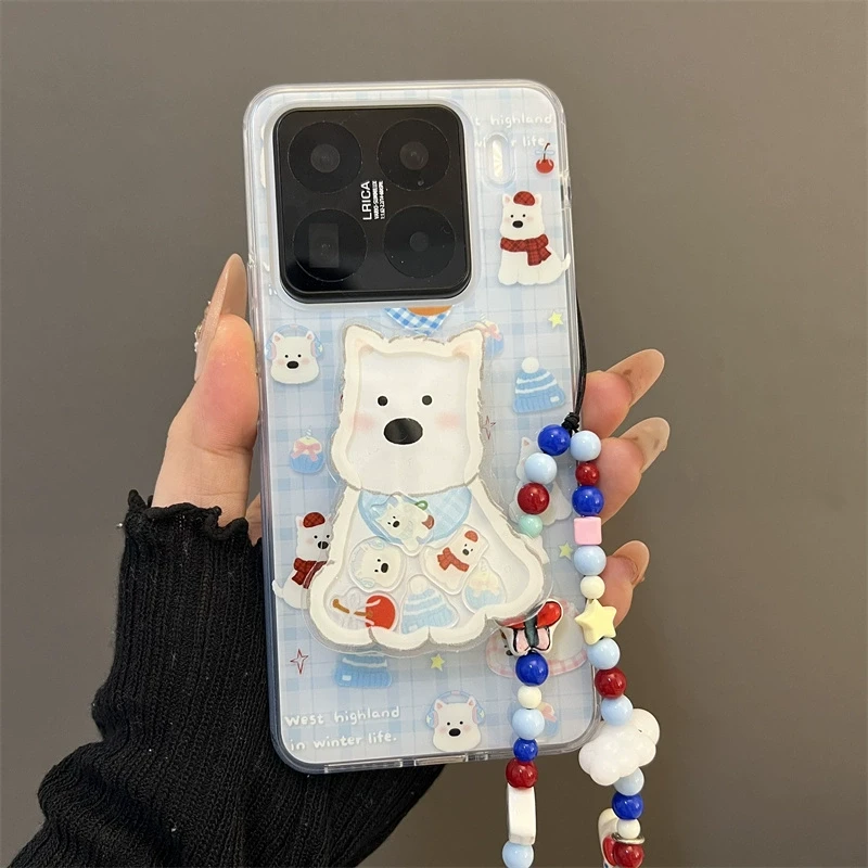 格纹小狗摇摇乐支架适用于小米15pro手机壳双层imd小米14pro链条