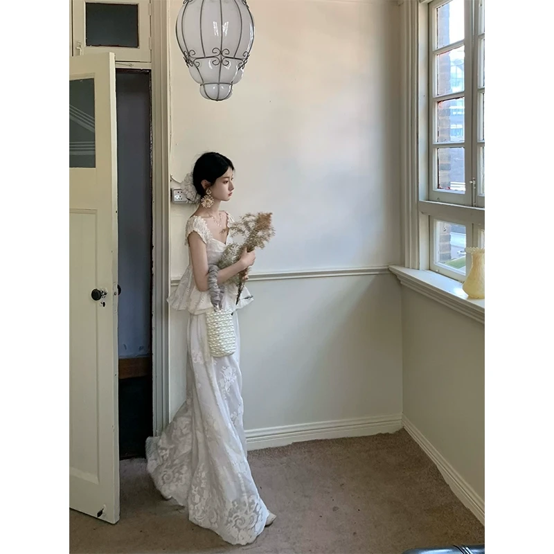 WalkinDark【南法假日】宽松绣花阔腿裤