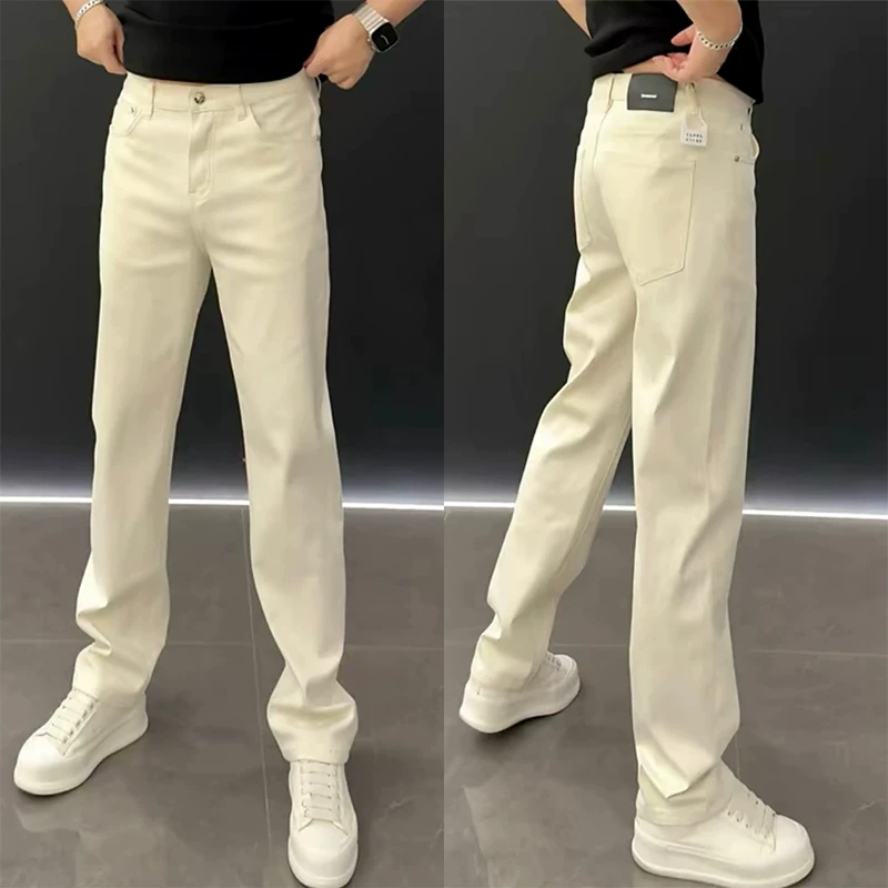 春季新款个性时尚牛仔裤男百搭修身休闲裤简约纯色轻奢网红直筒裤