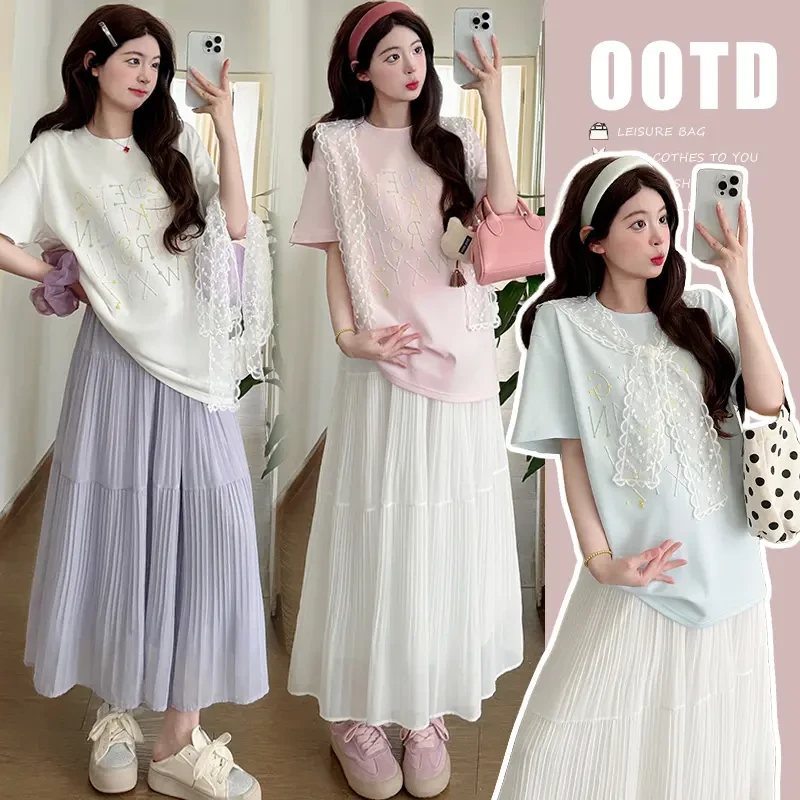 少女感减龄孕妇装夏季新款网红款洋气韩版宽松上衣气质显瘦半身裙
