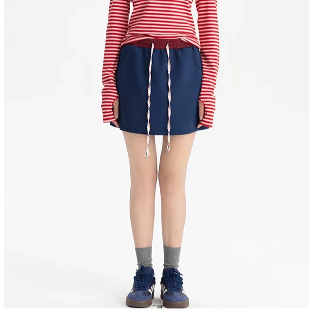Miss Libra 25SS复古撞色拼接松紧腰休闲短裙25SS-S024