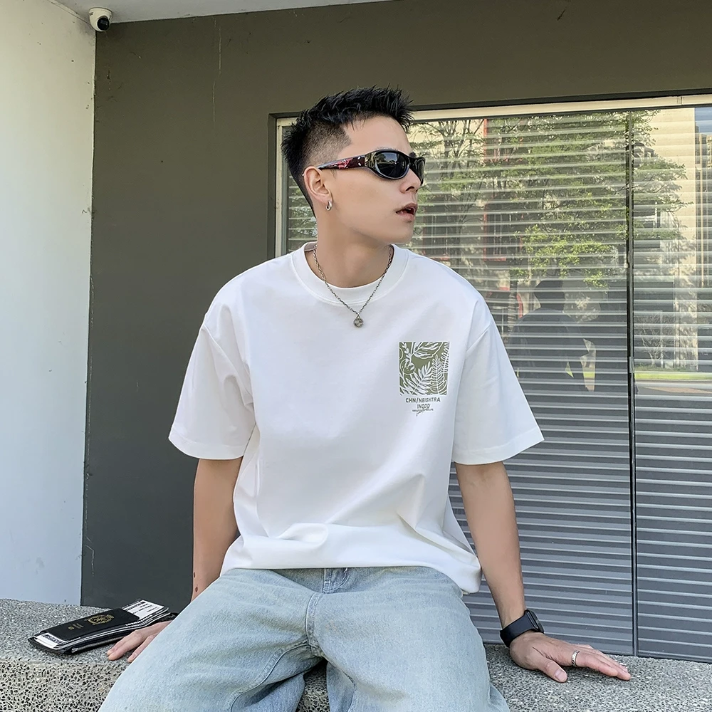 美式休闲圆领短袖T恤男夏季国潮印花帅气体恤衫宽松大码上衣半袖