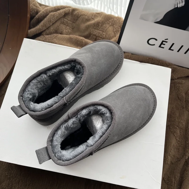 真~厚底灰色雪地靴女2025冬季新款加厚绒增高搭扣长筒雪地棉鞋