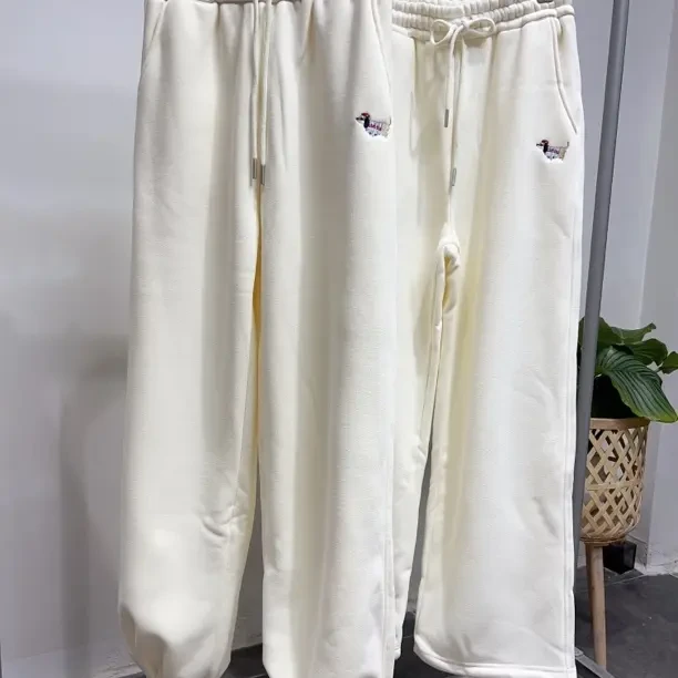 秋季新款小狗标卡通刺绣休闲长裤百搭时尚