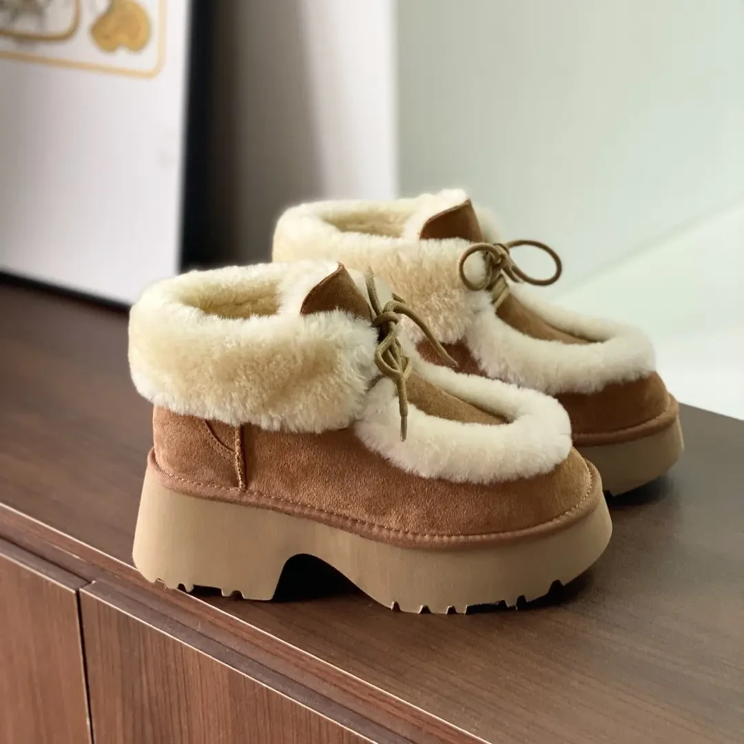 澳洲进口埃斯米羊皮毛一体坡跟短靴保暖防滑增高雪地靴女