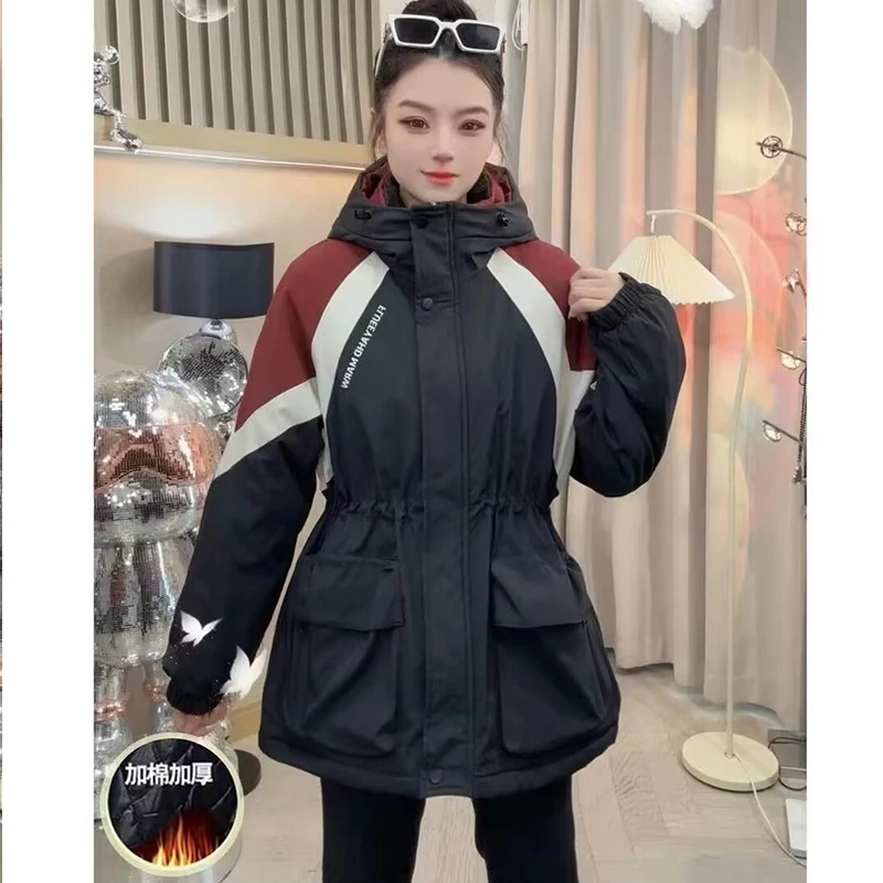 秋冬夹棉棉服中长款显瘦特大码300斤减龄二棉外套女欧货潮派克服