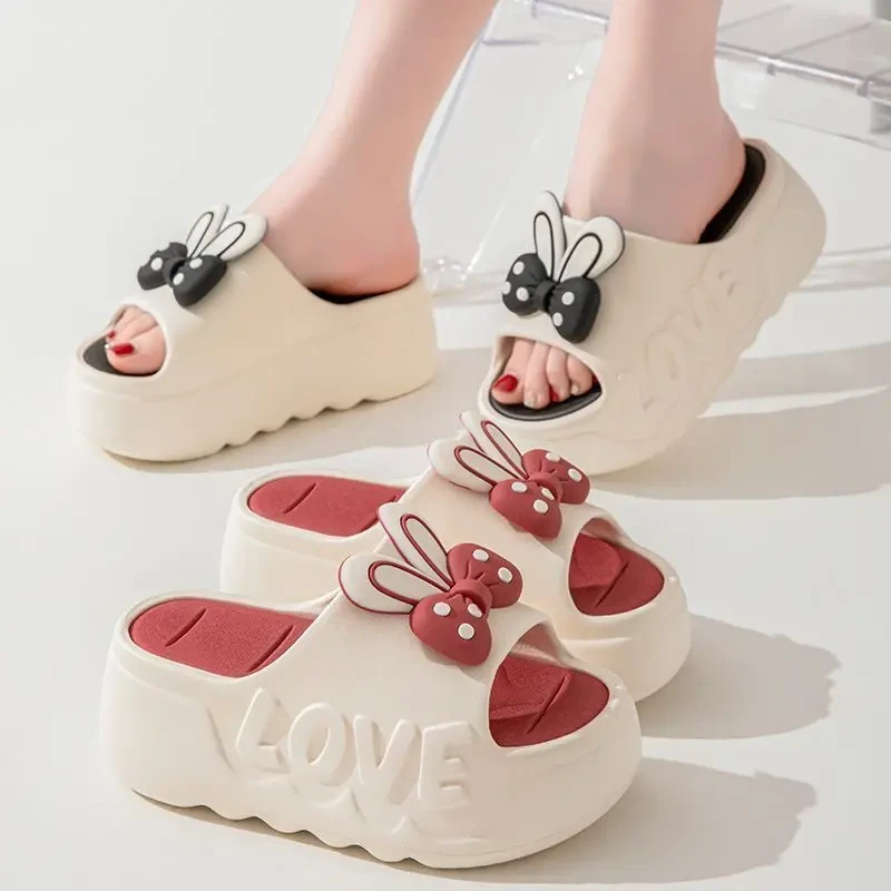 新款网红蝴蝶结厚底拖鞋女夏季时尚外穿防滑室内松糕底增高女凉鞋