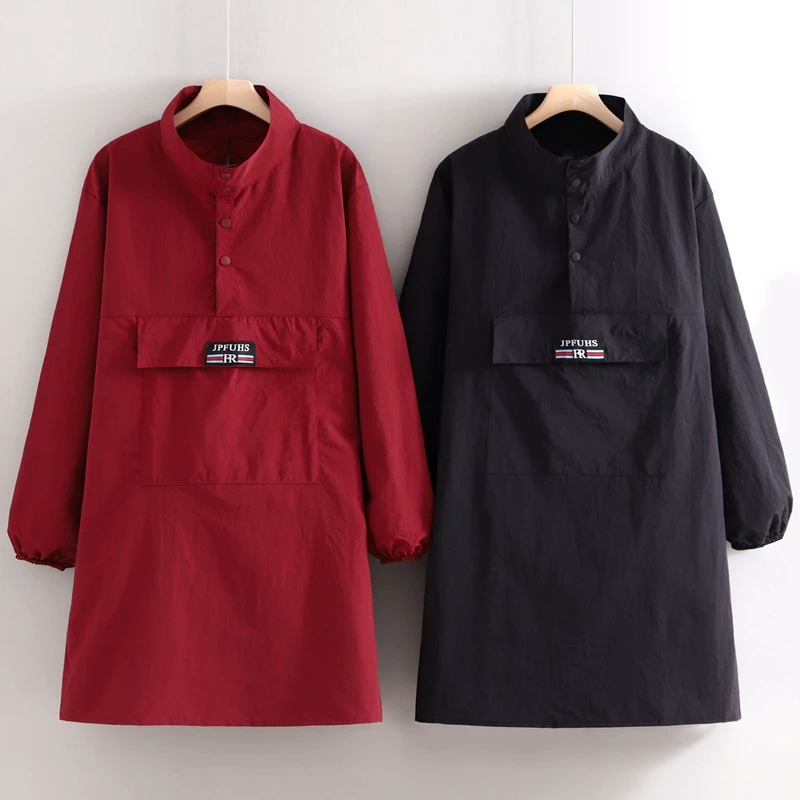 立领按扣长袖围裙厨房家用做饭防泼水成人简约套头餐饮工作服定制