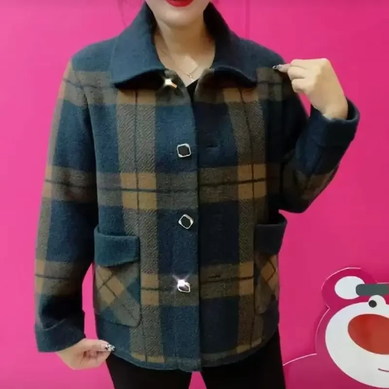 《专柜品质》秋冬气质洋气中老年格子双面绒妈妈装休闲加厚外套Z