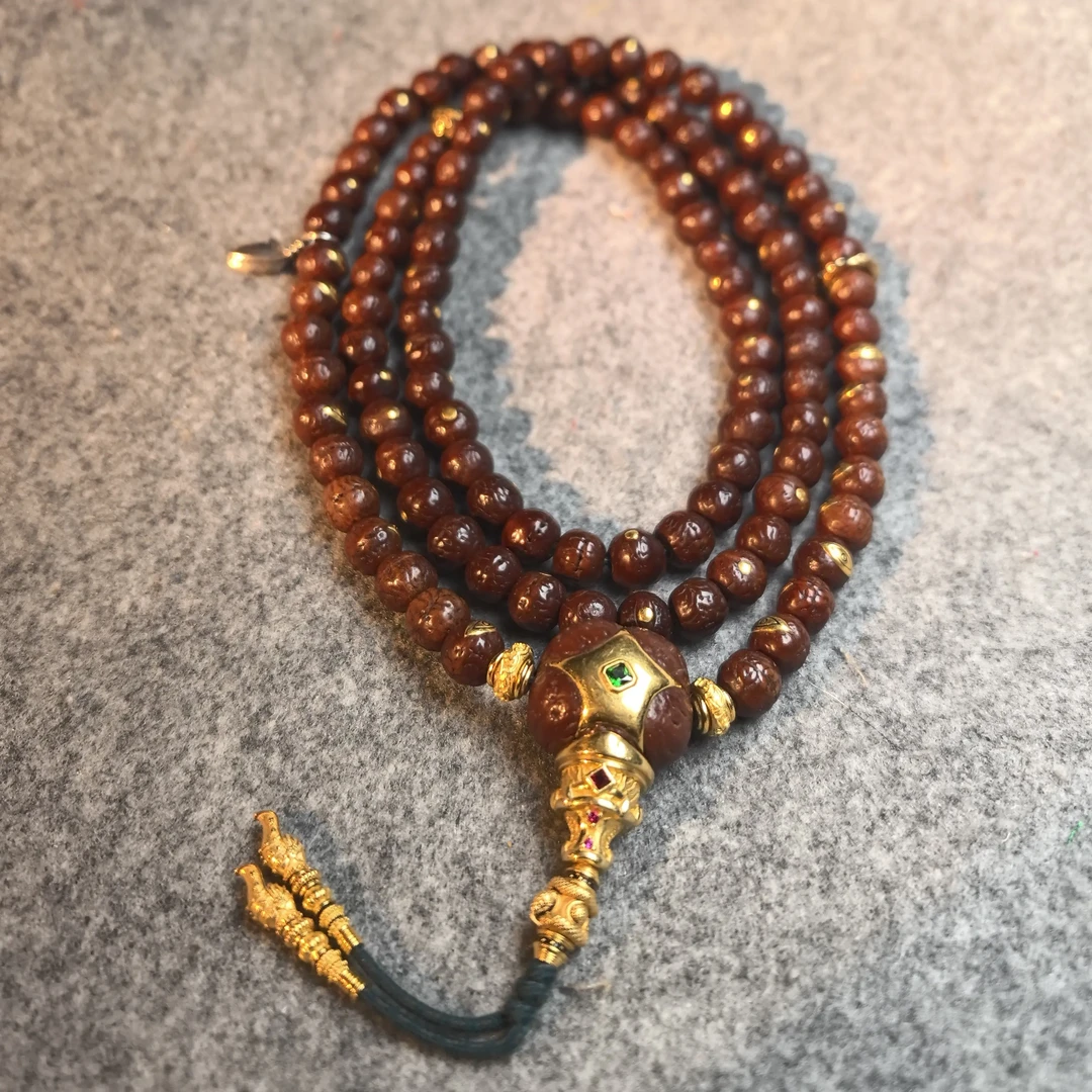 纯手盘玩8+满配饰镶嵌108颗手持包浆念珠文玩