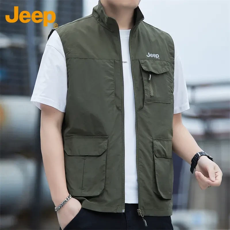 Jeep吉普【酷爽冰感】新款马甲宽松百搭工装无袖美式休闲立领外套男