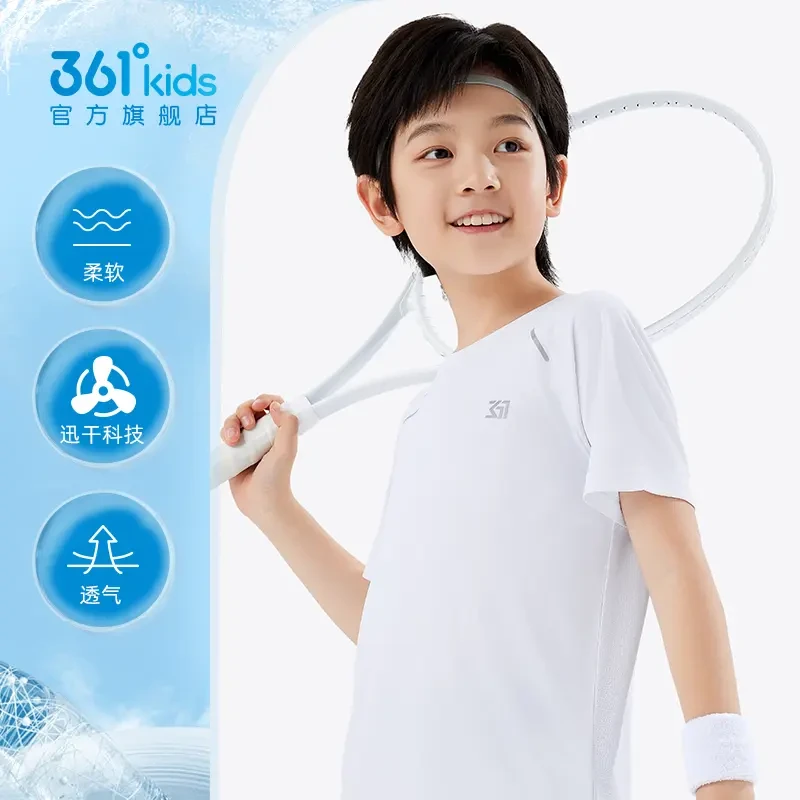 361°kids儿童男女童户外夏季运动休闲透气短袖圆领针织衫